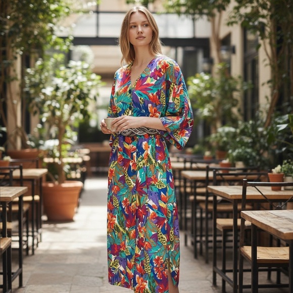 Andrea Gayle Tropical Floral Vintage Dress Size 10 Vintage 80s/90s Floral Dress - Picture 11 of 14